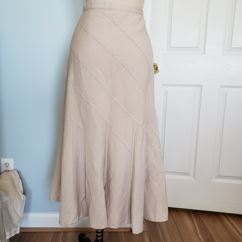 Long Linen Blend Paneled Skirt, 6 - Picture 6 of 8